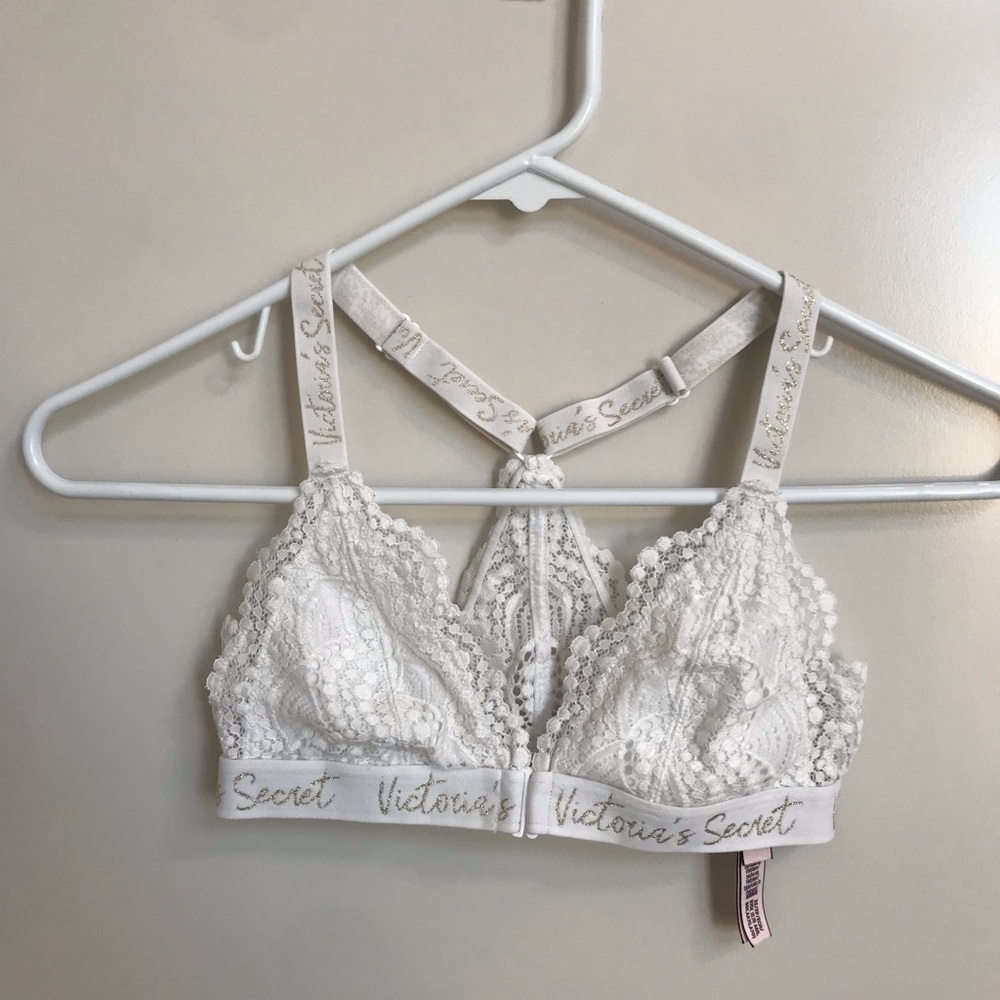 Victoria's Secret White Lace Bralette with Logo Band